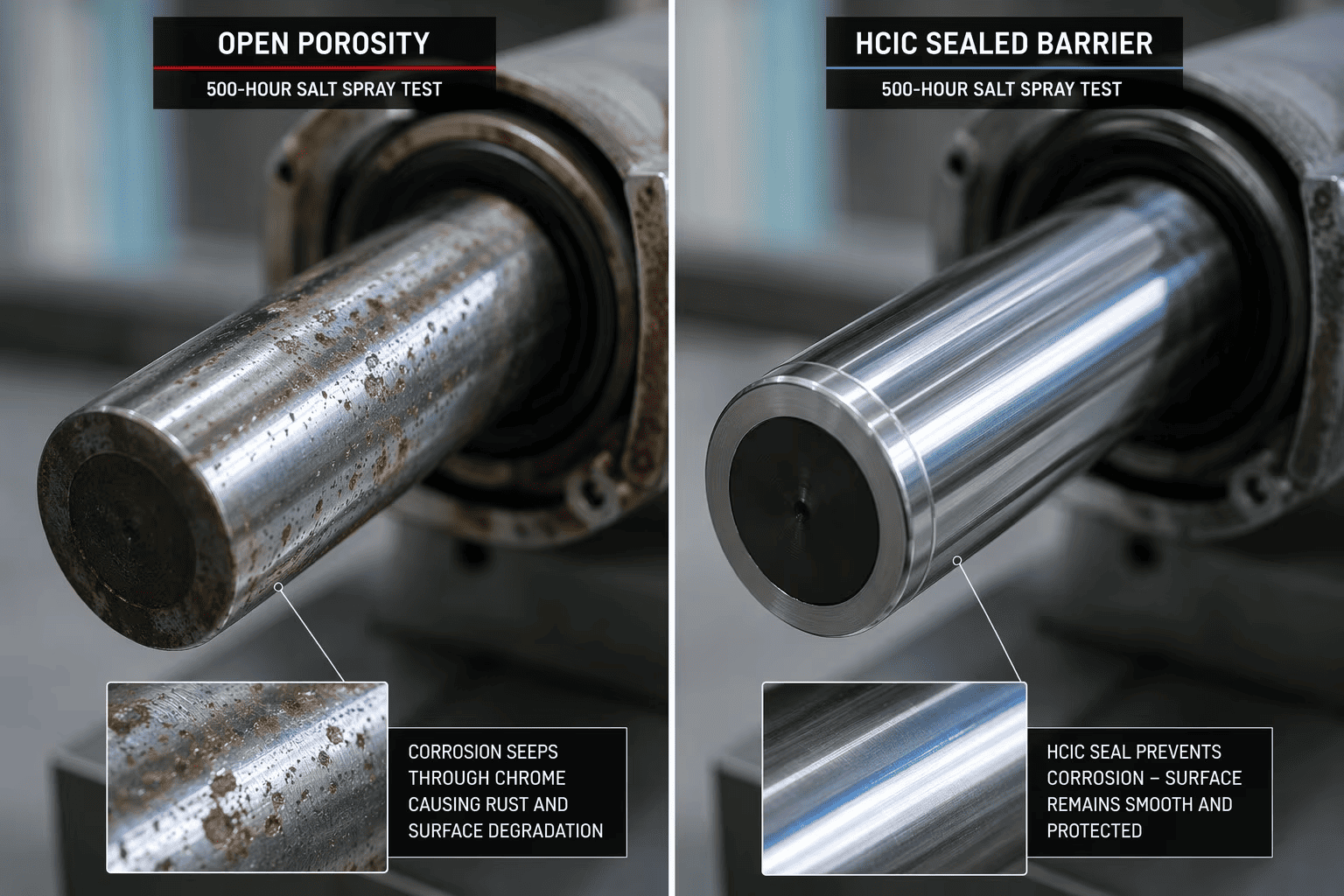 Salt spray test comparison between standard chrome and HCIC sealed barrier