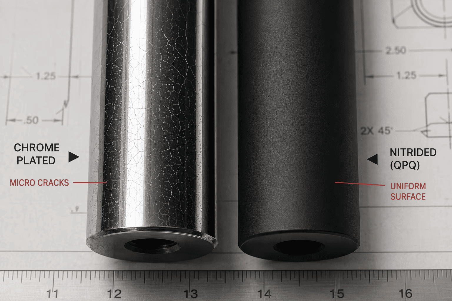 Micro-crack comparison between standard chrome plating and HCIC QPQ nitriding